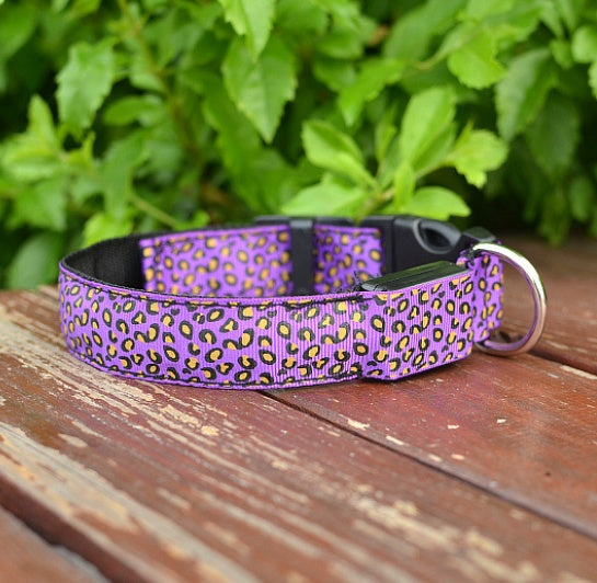 Adjustable Nylon Leopard Pet LED Collar