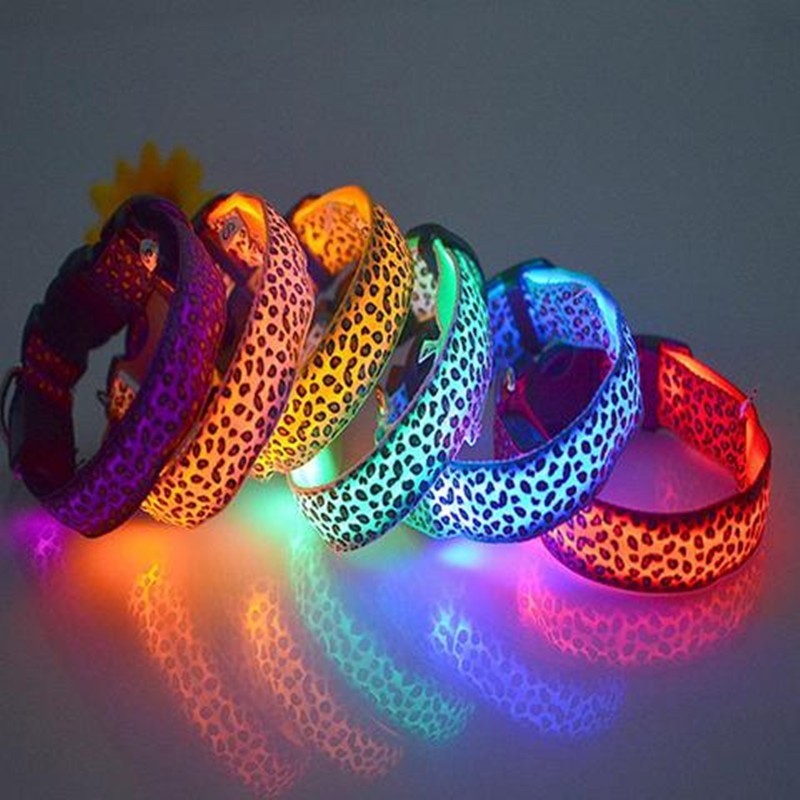 Adjustable Nylon Leopard Pet LED Collar