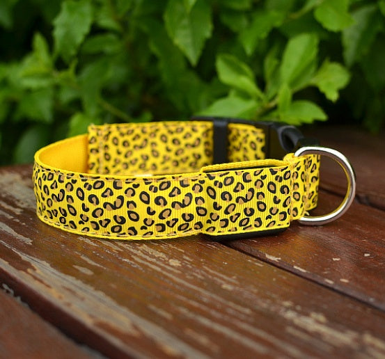 Adjustable Nylon Leopard Pet LED Collar