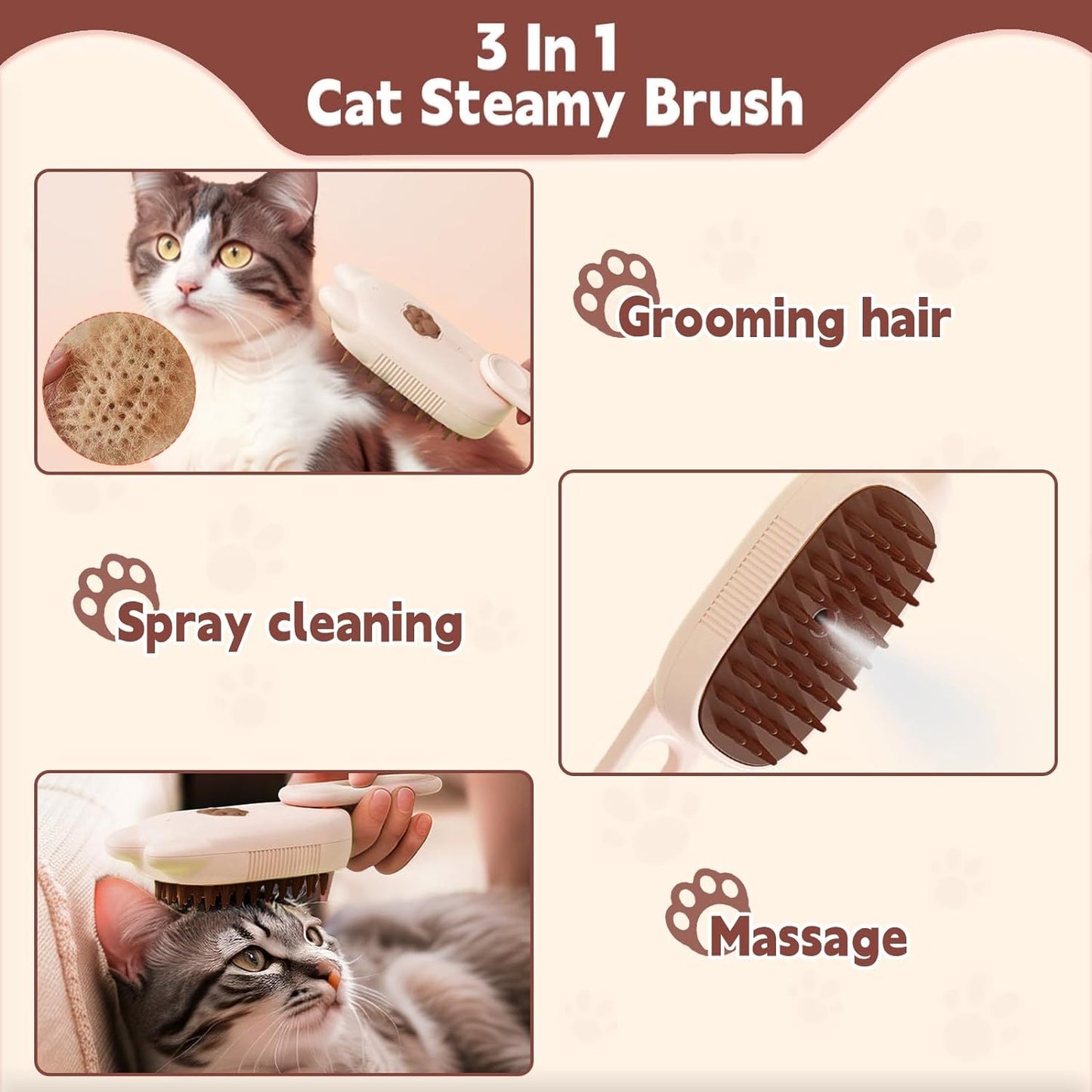 3 In 1 Pet Steam Brush & Water Sprayer