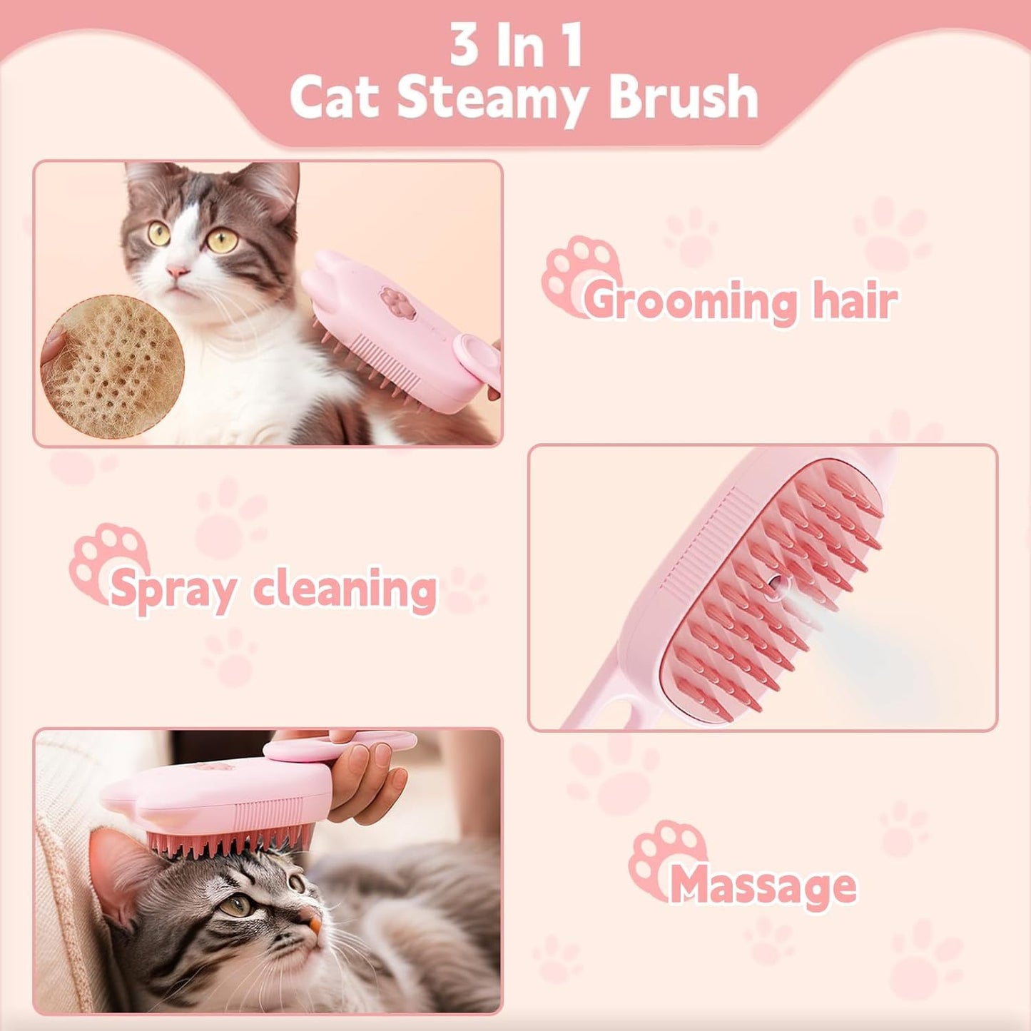 3 In 1 Pet Steam Brush & Water Sprayer
