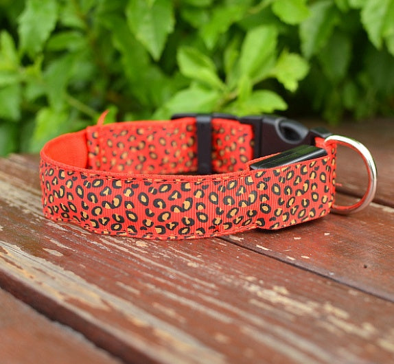 Adjustable Nylon Leopard Pet LED Collar
