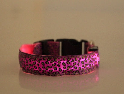 Adjustable Nylon Leopard Pet LED Collar