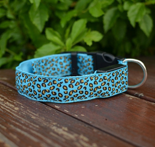 Adjustable Nylon Leopard Pet LED Collar