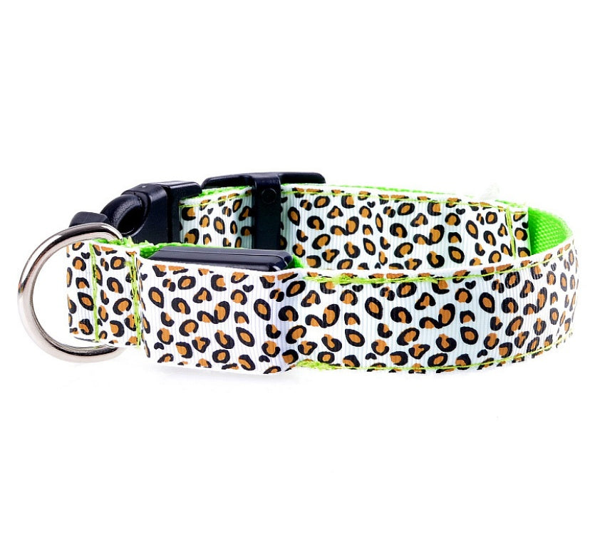 Adjustable Nylon Leopard Pet LED Collar