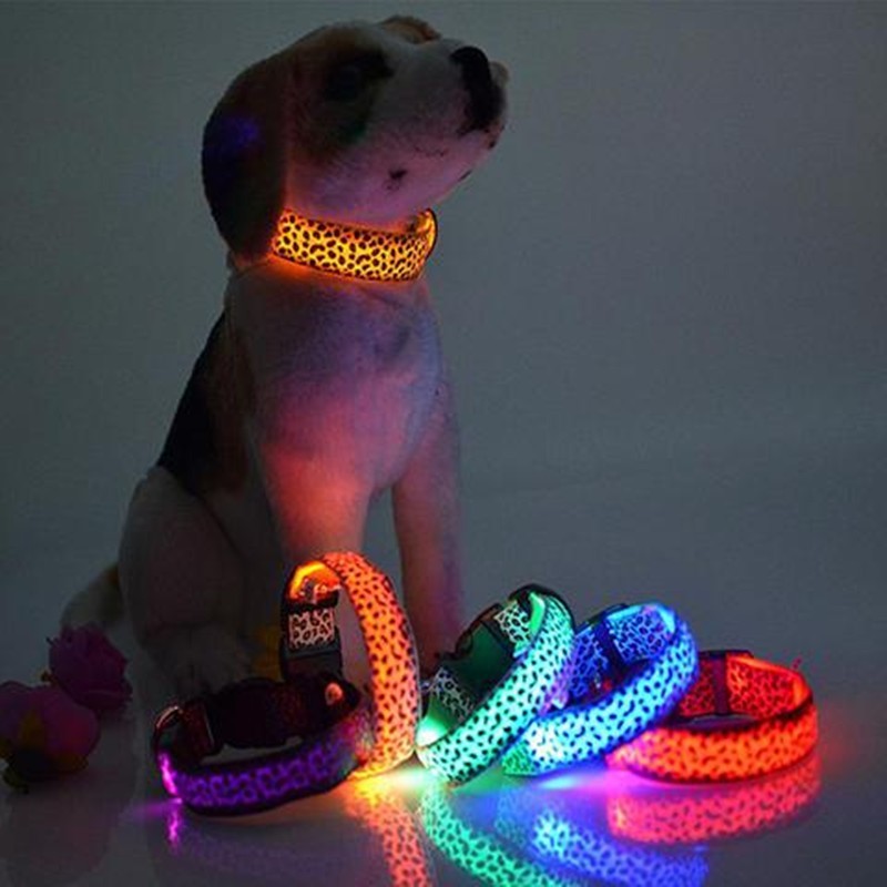 Adjustable Nylon Leopard Pet LED Collar