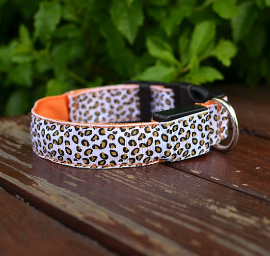 Adjustable Nylon Leopard Pet LED Collar