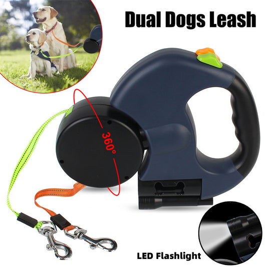 Retractable Reflective Dual Pet Dog Leash